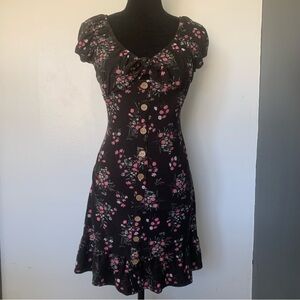No Boundaries Black Dress with Pink Floral Pattern